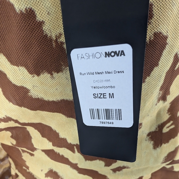 NWT/ Fashion Nova Run Wild Mesh Maxi Dress - Yellow/combo Med - Picture 9 of 11